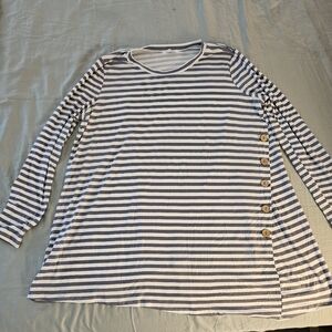 Striped Long Sleeve Top with Button Detail